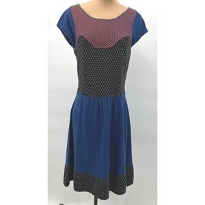 Sparrow Anthropologie Knit Dress Blue Red Black Patterned Career‎ Casual